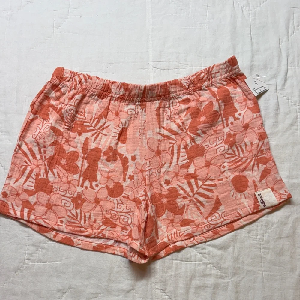NWT Disney Moana 2‎ Girls XL 14 Cotton Gauze Play Set Shirt Shorts Coral